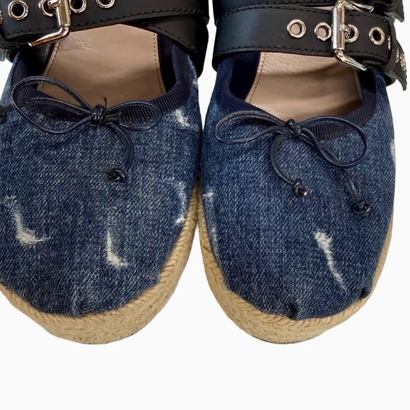 Miu Miu Rare Denim Double Buckle Espadrille Platform Mary Jane Flats EU 40.5 - Picture 6 of 10